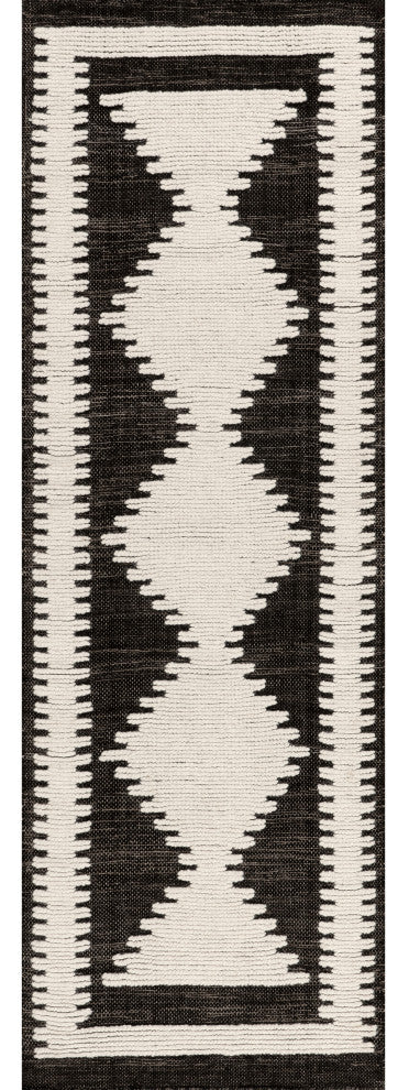 Sante Fe Southwestern Wool Blend Area Rug, Black 2' 6" x 8'