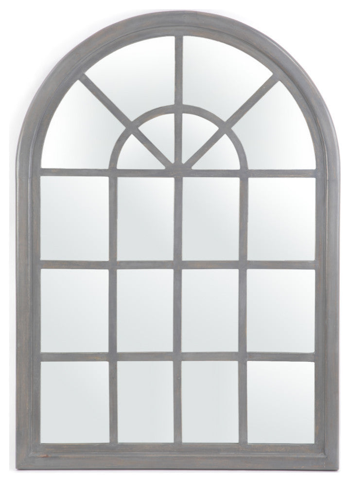 Sebastiane Traditional Arched Windowpane Mirror, Gray Wash