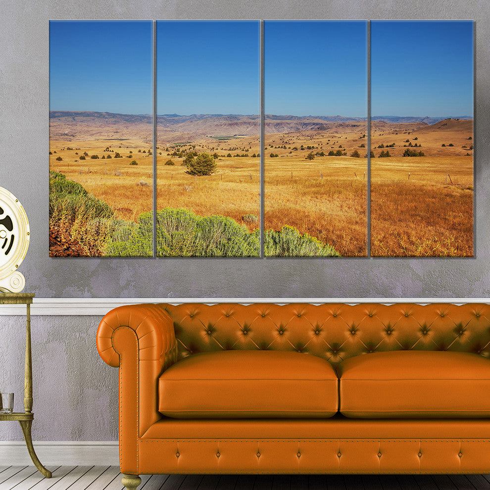 Prairie with Bright Blue Sky, Landscape Canvas Art Print, 48"x28", 4 Panels