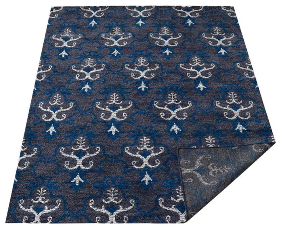 Hand Knotted Silk Area Rug Contemporary Gray White