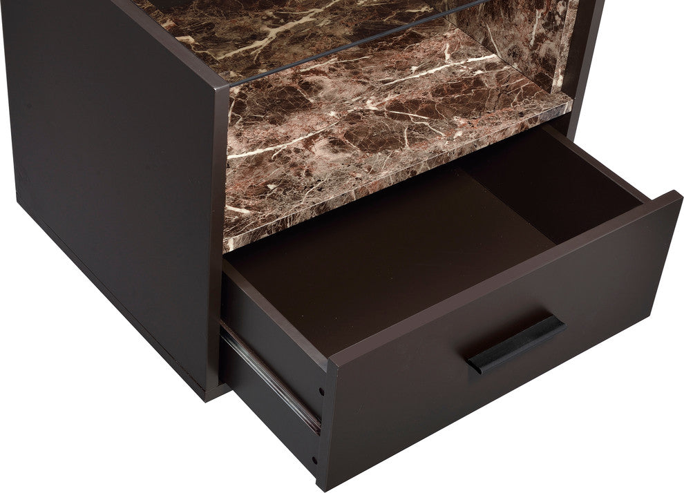 Brant Nightstand in Espresso and Faux Marble