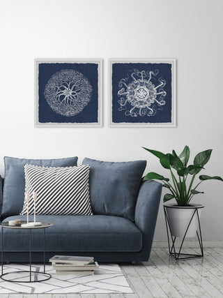 Sea Anemone on Indigo II Diptych, 64"x32"