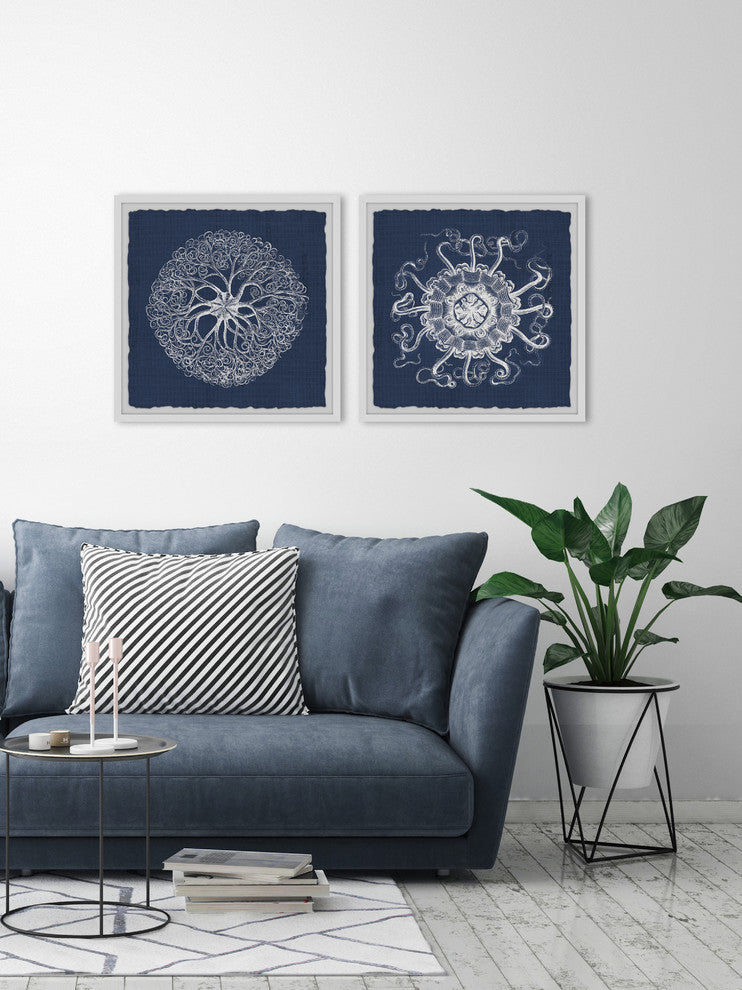 Sea Anemone on Indigo II Diptych, 64"x32"