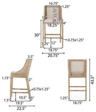 Oneida Rustic Fabric Upholstered Wood and Cane 30 inch Barstools, Set of 2, Beige