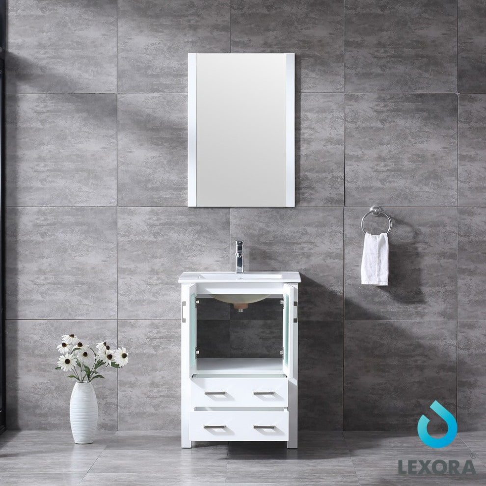 Volez 24" Single Vanity Cabinet Integrated Top Integrated Sink, 22" Wall Mirror