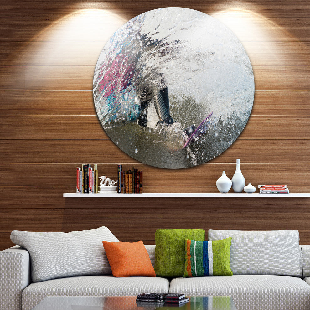 Guy On A Wakeboard, Landscape Digital Art Disc Metal Wall Art, 11"