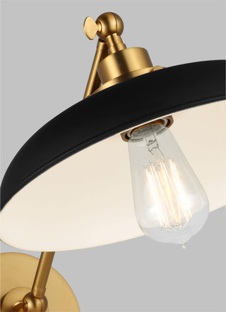 Wellfleet Single Arm Wide Task Sconce, Midnight Black and Burnished Brass