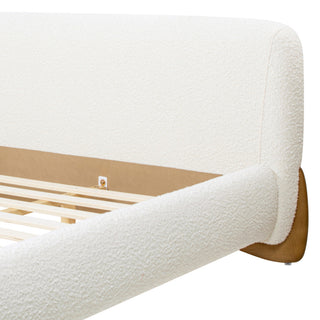 Alpine Sherpa Modern Platform Bed, Ivory White Boucle, King