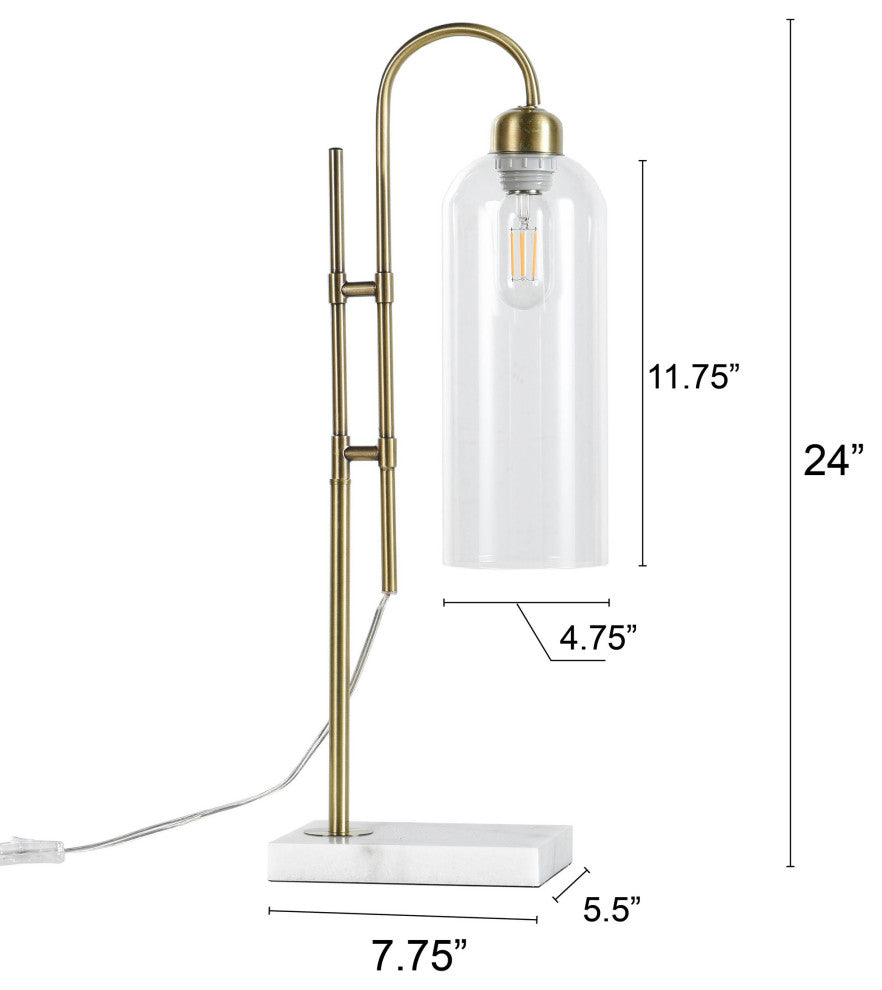 Oro Gold Table Lamp Brushed Gold Curved Design and Marbled Base Clear Shade