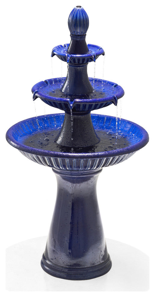 Cobalt Blue 3-Tier Ceramic Outdoor Fountain