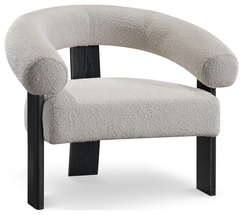 Winston Boucle Fabric Upholstered Accent Chair, Cream, Black Finish