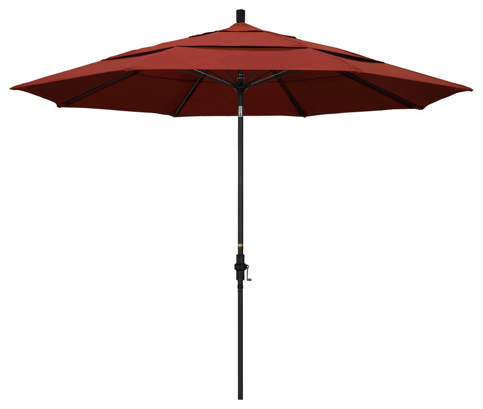 11' Matted Black Collar Tilt Lift Fiberglass Rib Aluminum Umbrella, Sunbrella, Terracotta