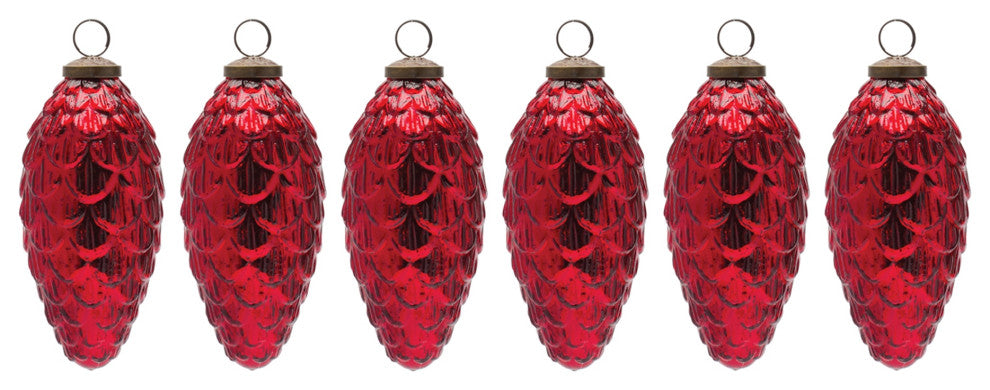 Mercury Glass Pinecone Ornament, Set of 6
