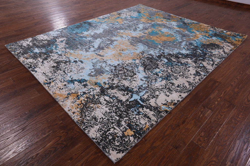 7' 11" X 9' 10" Modern Hand Knotted Wool & Silk Rug - Q13508