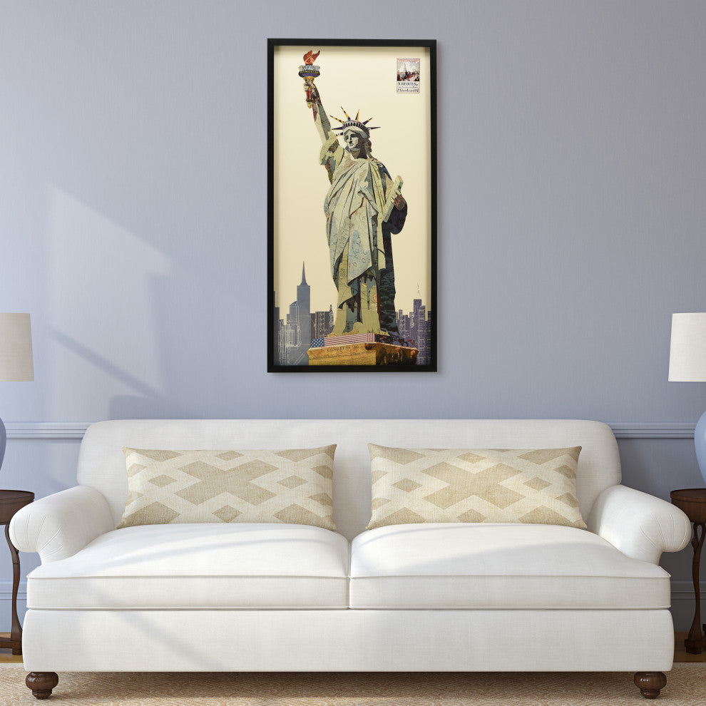 Lady Liberty Dimensional Handmade Collage Wall Art Framed Under Glass