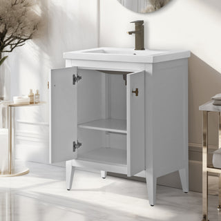 Vanity Art Freestanding Vanity, White, 24", Single Sink, Golden Brushed