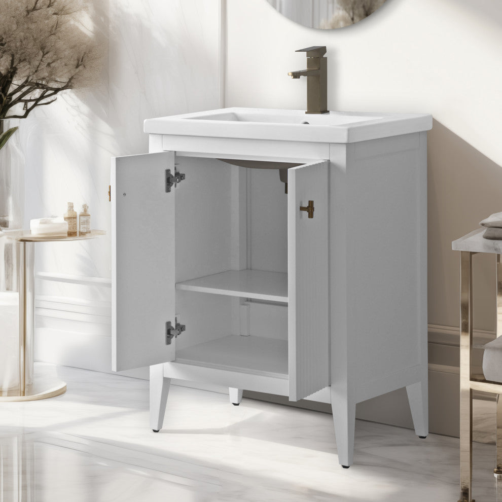 Vanity Art Freestanding Vanity, White, 24", Single Sink, Golden Brushed