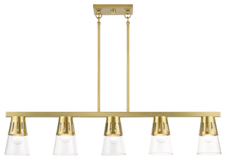 5 Light Natural Brass Large Linear Chandelier