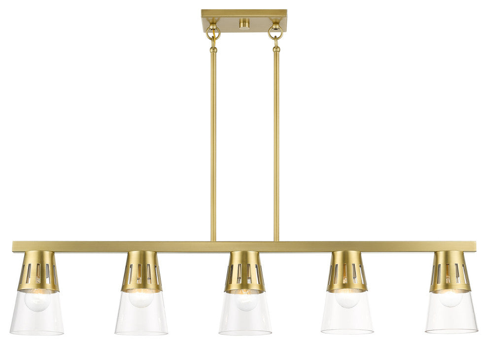 5 Light Natural Brass Large Linear Chandelier