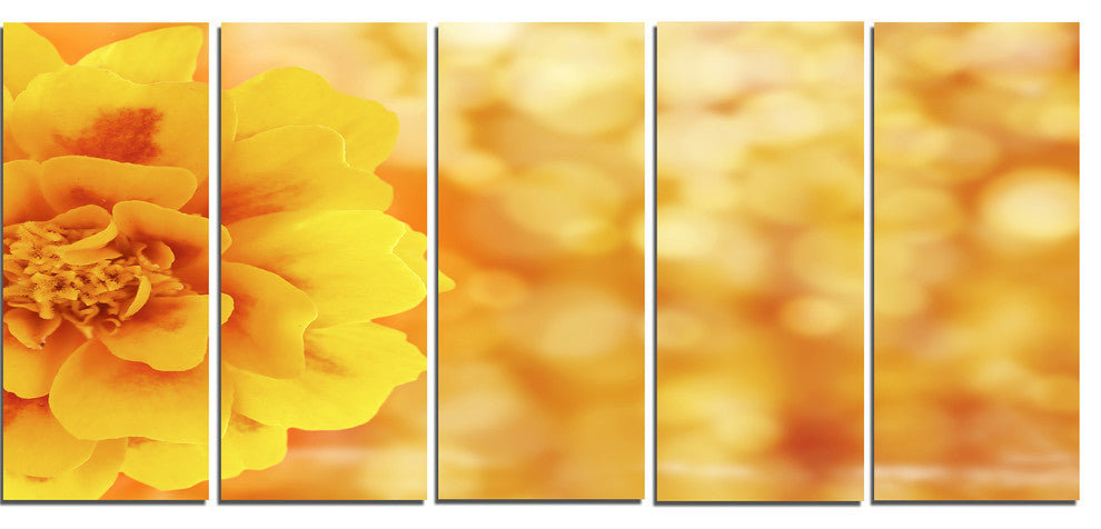 Beautiful Floral Yellow Background, Floral Canvas Artwork, 60"x28", 5 Panels