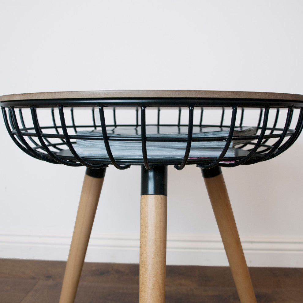 Airy Modern Metal Wire Side Table With Wood Top and Legs
