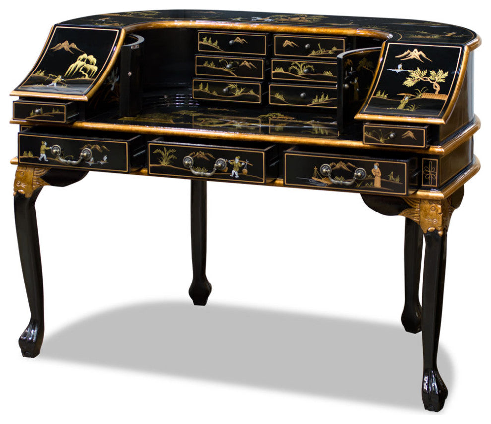 Chinoiserie Scenery Harpsichord Style Oriental Desk Set
