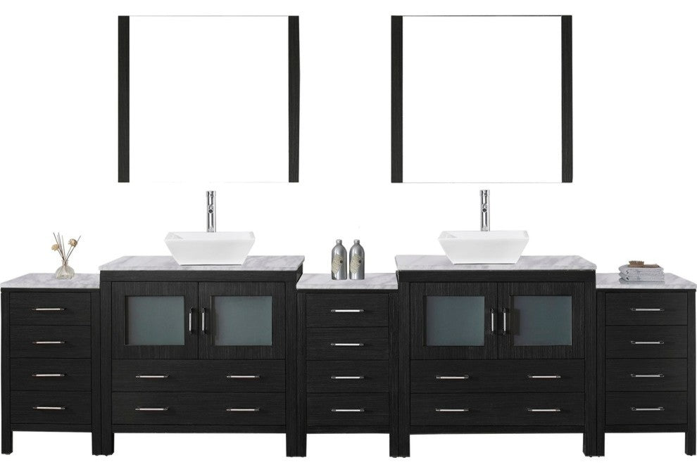 Dior 126" Double Bathroom Vanity, Zebra Gray, Marble, Brushed Nickel Faucets