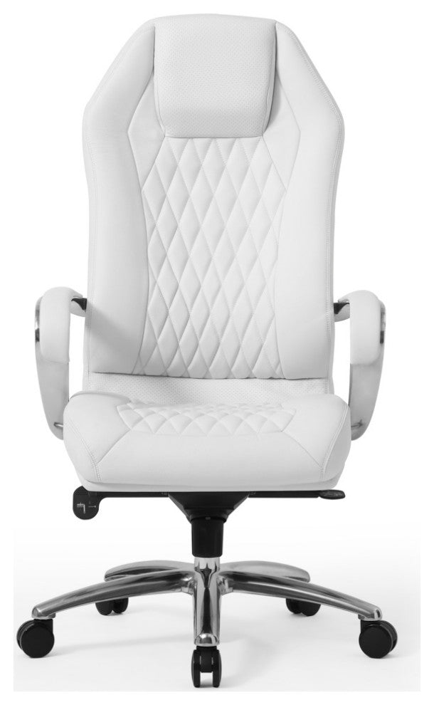 Modern Ergonomic Sterling Leather Executive Chair with Aluminum Base, White