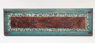 Turquoise Ranch Cowhide Leather Hat Rack