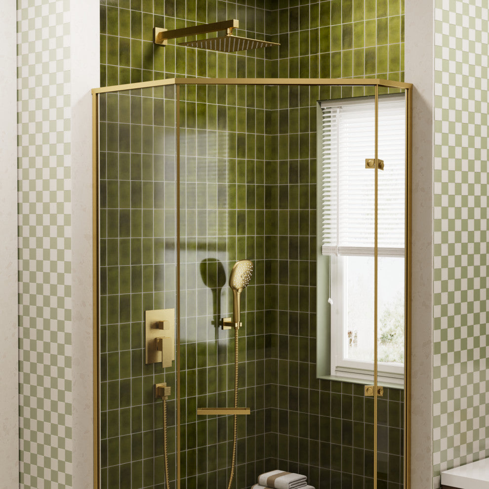 CRANACH CROZET 10-Inch Square Rain Shower System, Multifunction handshower, Brushed Gold