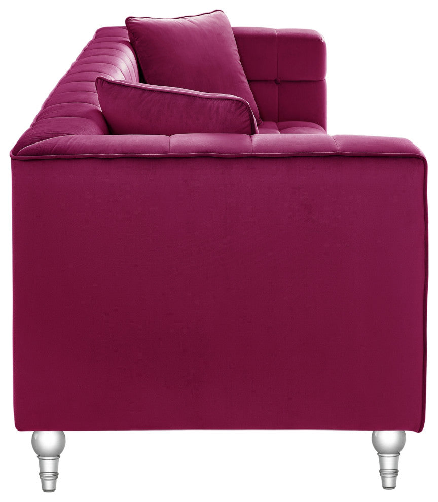 Inspired Home Iker Sofa Biscuit Tufted, Velvet, Fuchsia