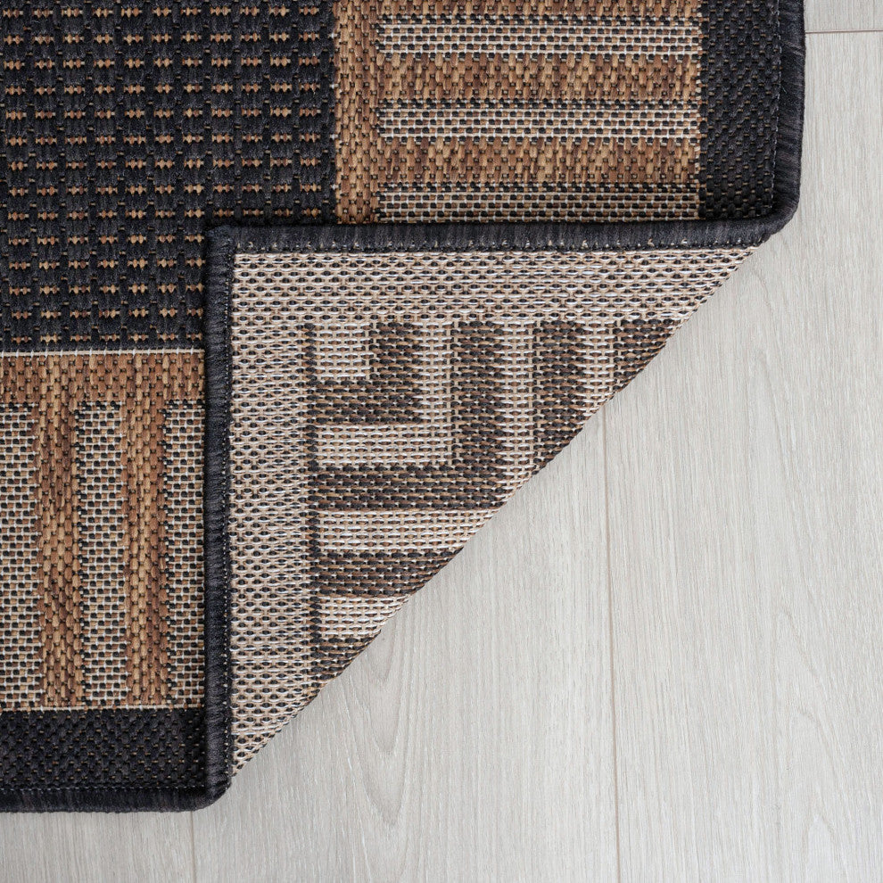 Elgin Transitional Striped Border Black/Gold Indoor/Outdoor Area Rug, 8'x10'