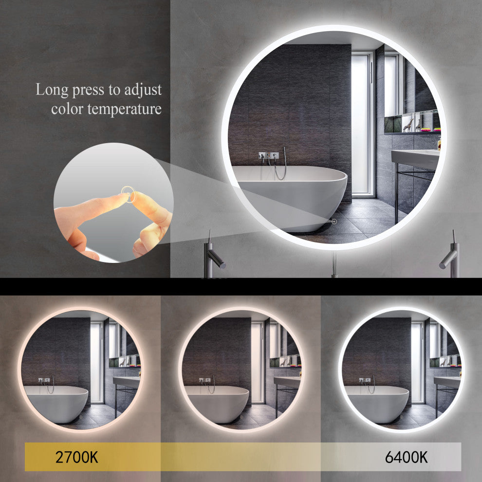 Round Frameless Backlit LED Anti-fog Bathroom Vanity Mirror, 32"x32"