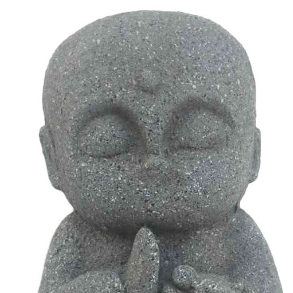 14" Gray Praying Monk With Bird Indoor Outdoor Statue