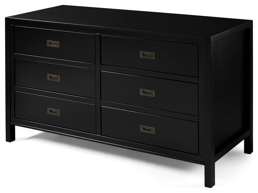 Lydia 57" Classic Solid Wood 6 Drawer Dresser - Black