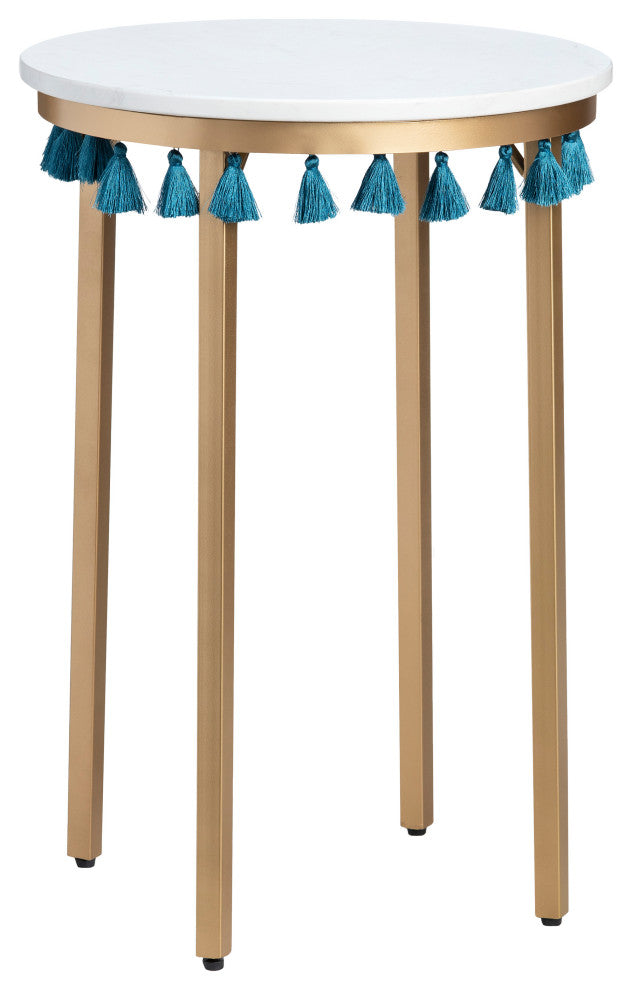 Saffron Marble Table, Blue Tassels