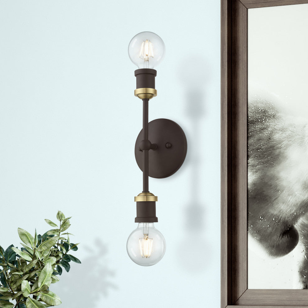 Lansdale 2 Light Bronze With Antique Brass Accents ADA Vanity Sconce