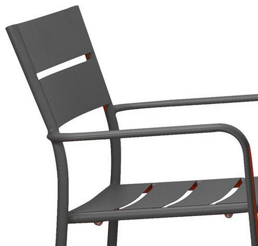 Benzara BM287804 Outdoor Dining Table, Chairs Set, Gray, Plank Seats and Backs
