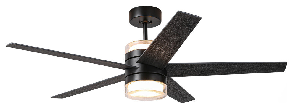 52-inch Black Modern Ceiling Fans with Lights and Wall Control