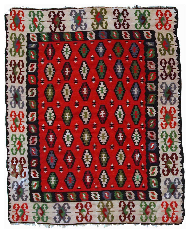 Handmade vintage Turkish Sharkoy kilim 4.9' x 6.2' (150cm x 192cm) 1950s