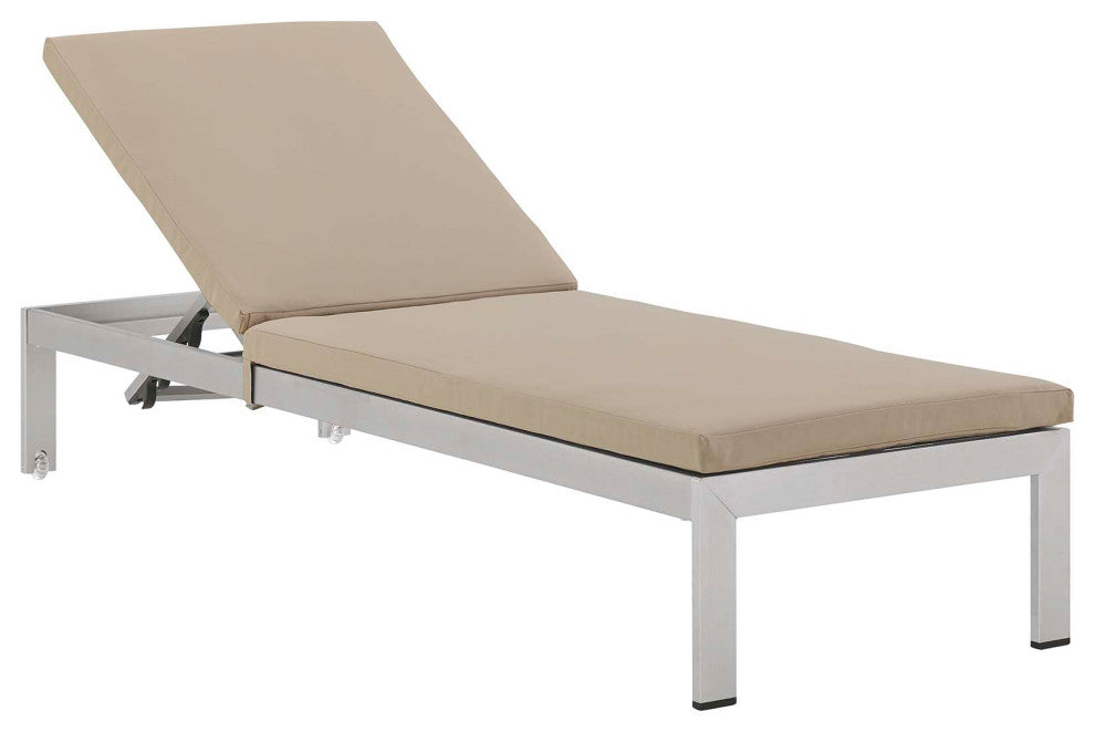 Silver Beige Shore Chaise with Cushions Outdoor Patio Aluminum Set of 4