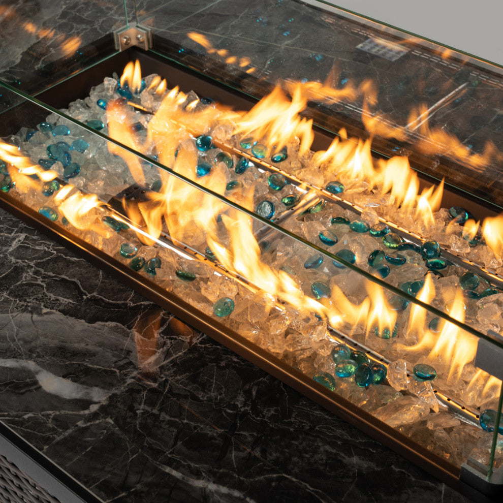 Rectangular Ceramic Tile Tabletop Outdoor Fire Pit Table with Lid