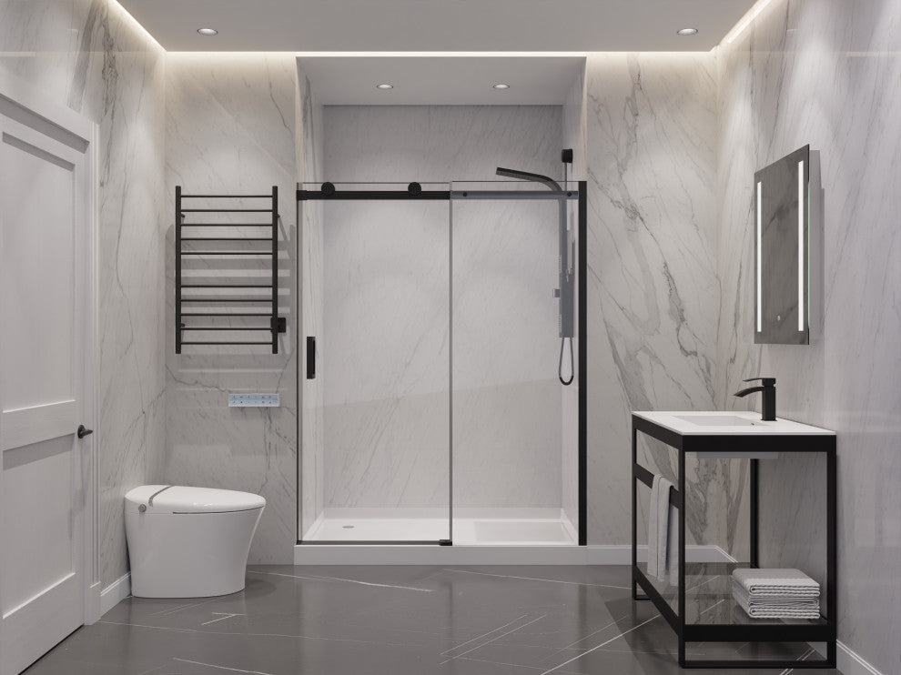 ANZZI Rhodes 76" Frameless Sliding Shower Door, Matte Black, 48" W