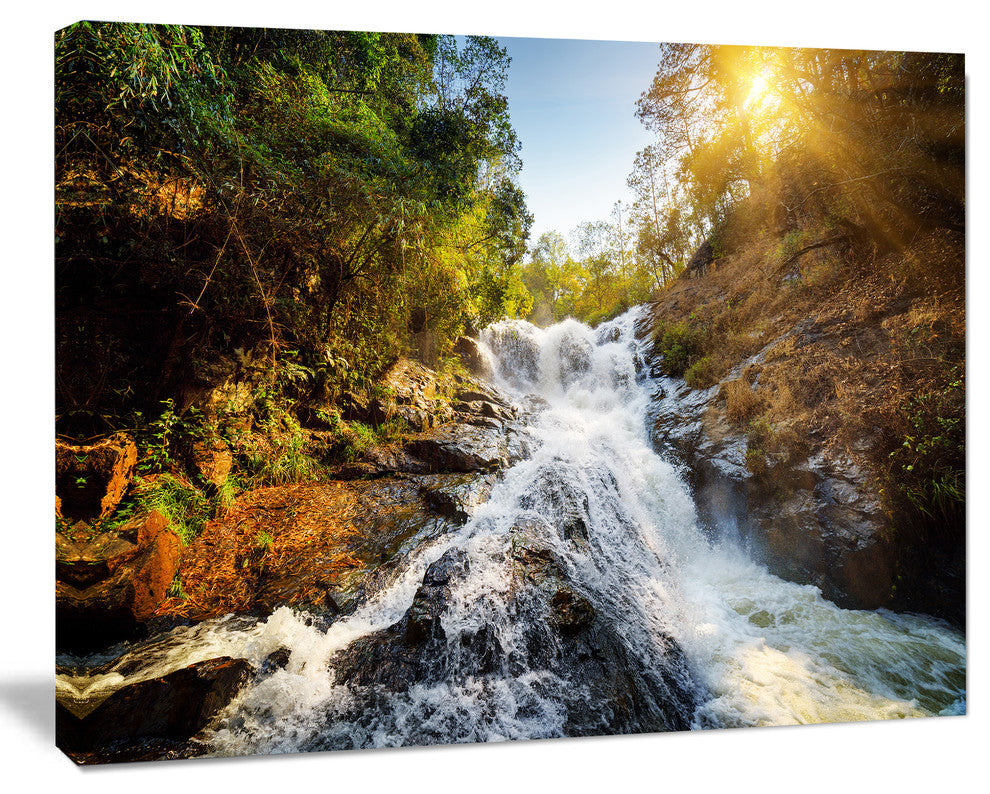 Waterfall through the Forest, Landscape Canvas Art Print, 20"x12"