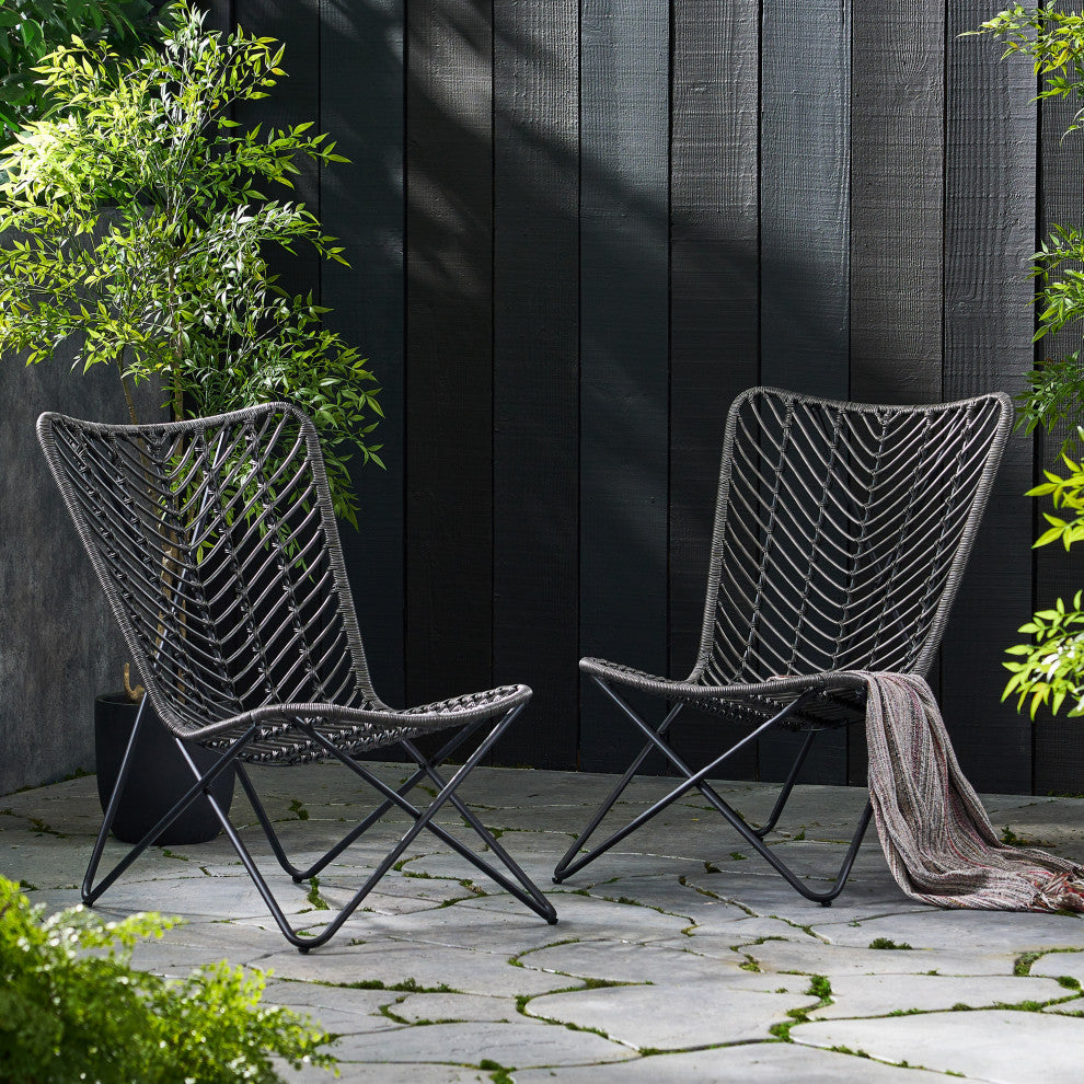 Juan Outdoor Wicker Accent Chairs, Set of 2, Gray/Black