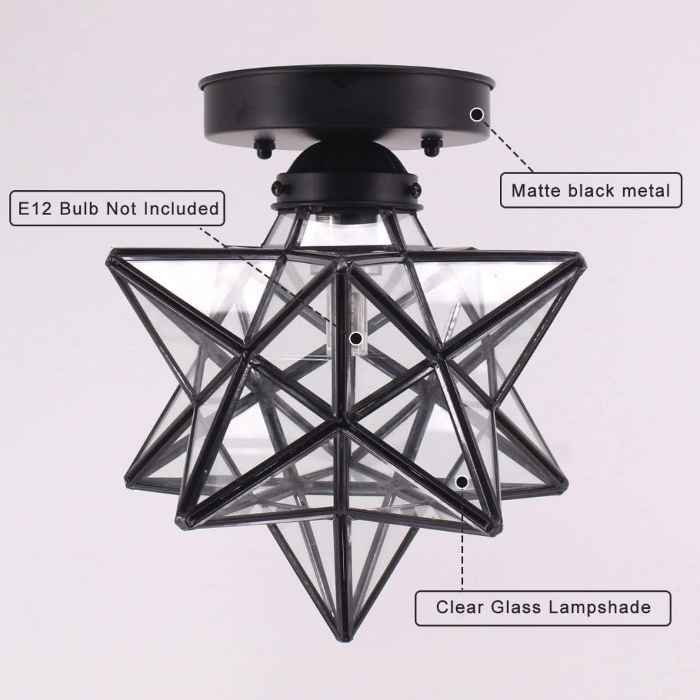 Moravian Star Semi Flush Mount Ceiling Light Clear Glass Black Close
