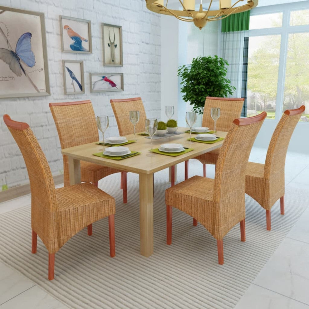 vidaXL Dining Chairs 6 pcs Brown Natural Rattan