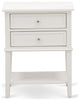 Small Night Stand, 2 Wooden Drawers, Wire Brushed Butter Cream Finish