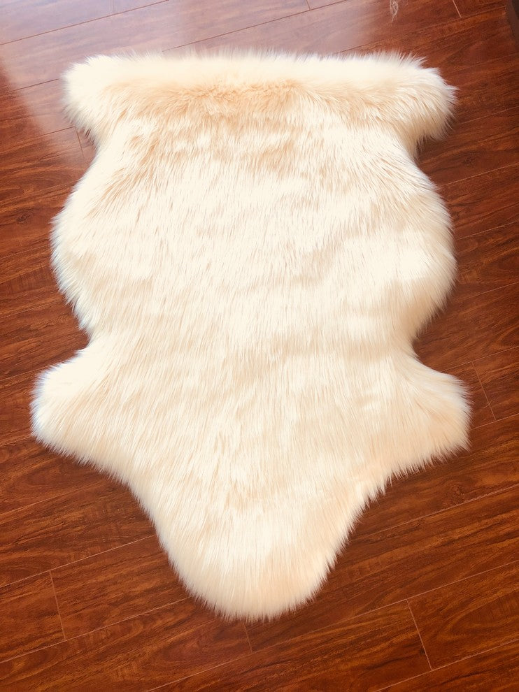 Super Soft Faux Sheepskin Silky Shag Rug, Cream, 2'x3'