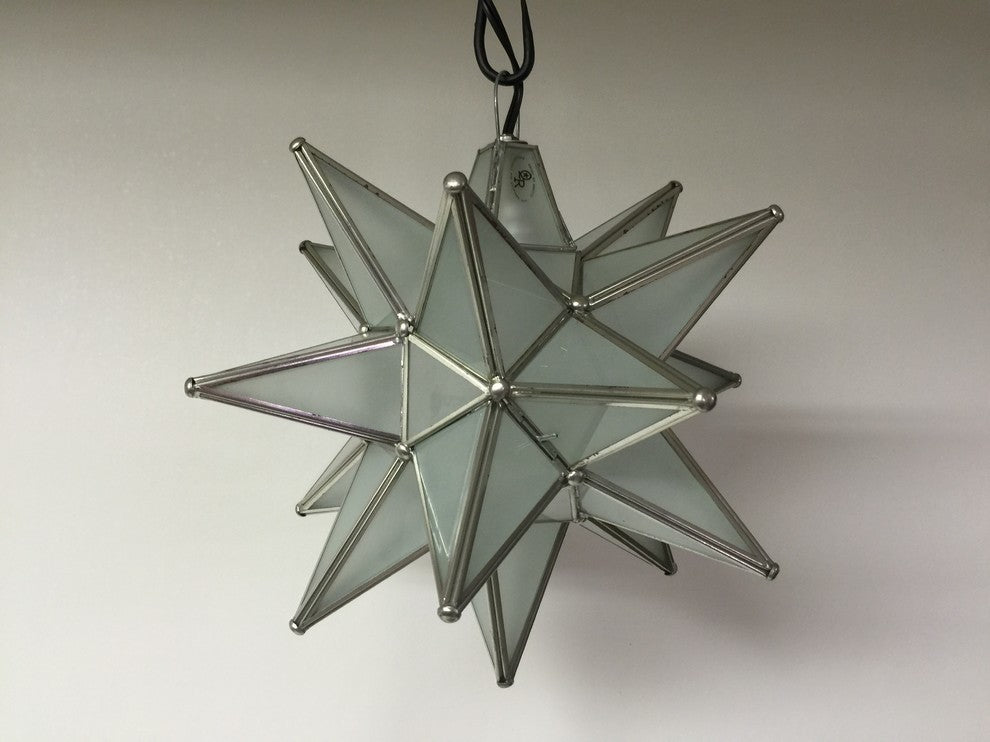 Moravian Star Light, Frosted Glass With Silver Trim, 10" Diameter, No Mount Kit
